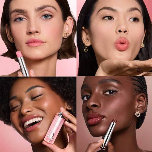 Four models applying and showcasing Dior Addict Lip Glow lip-enhancing balm