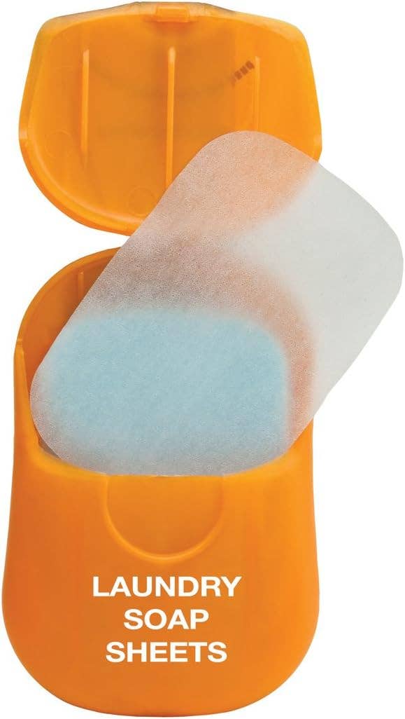 a orange pack of the laundry sheets