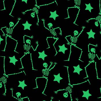 Pattern with dancing skeletons and stars, suitable for Halloween-themed buying  items