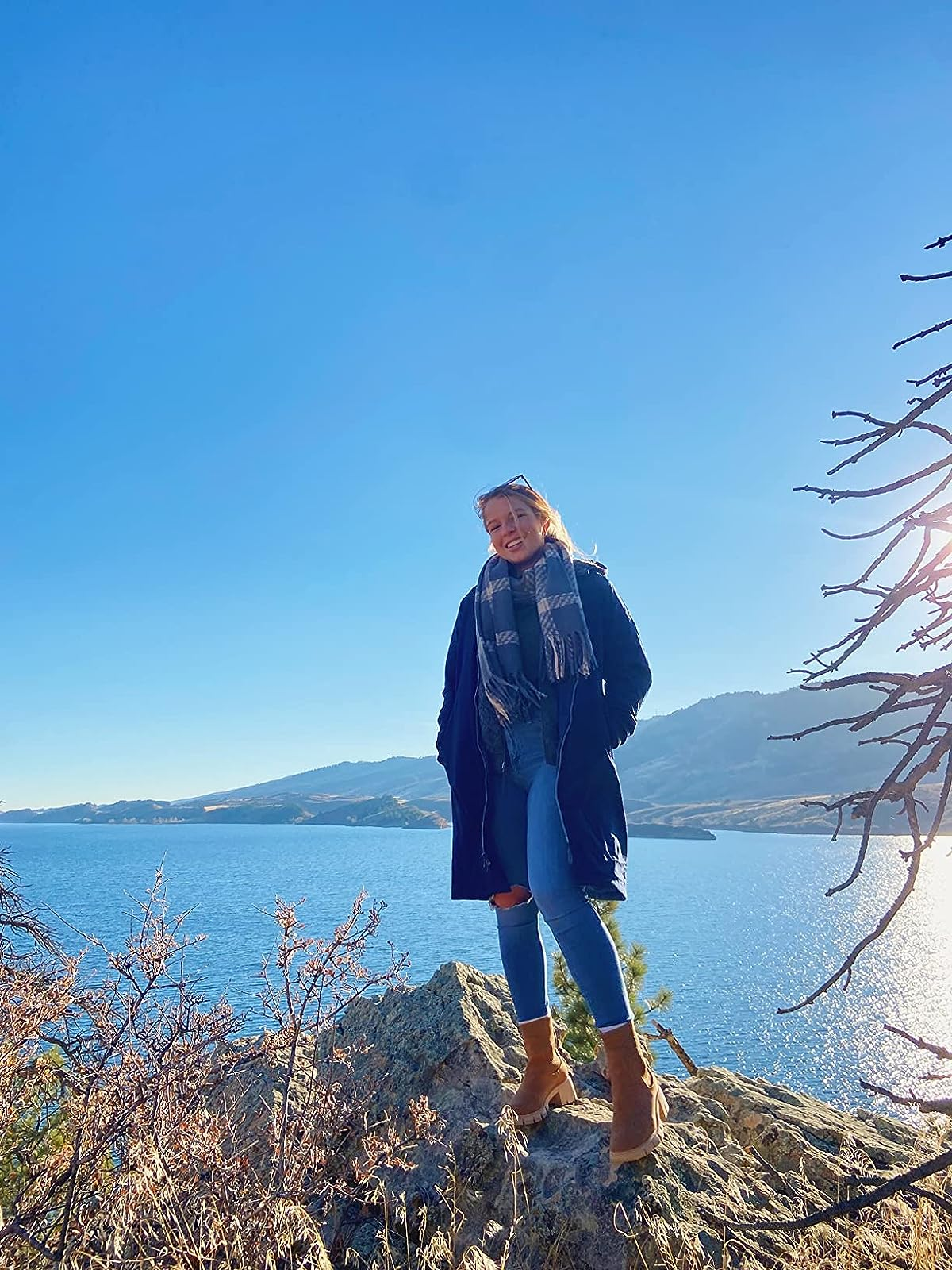 reviewer wearing the chelsea ankle boots successful  brown