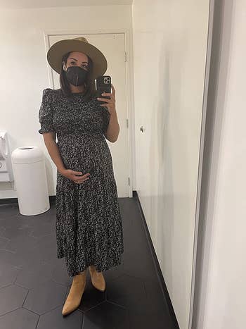 Reviewer wearing the tiered maxi dress