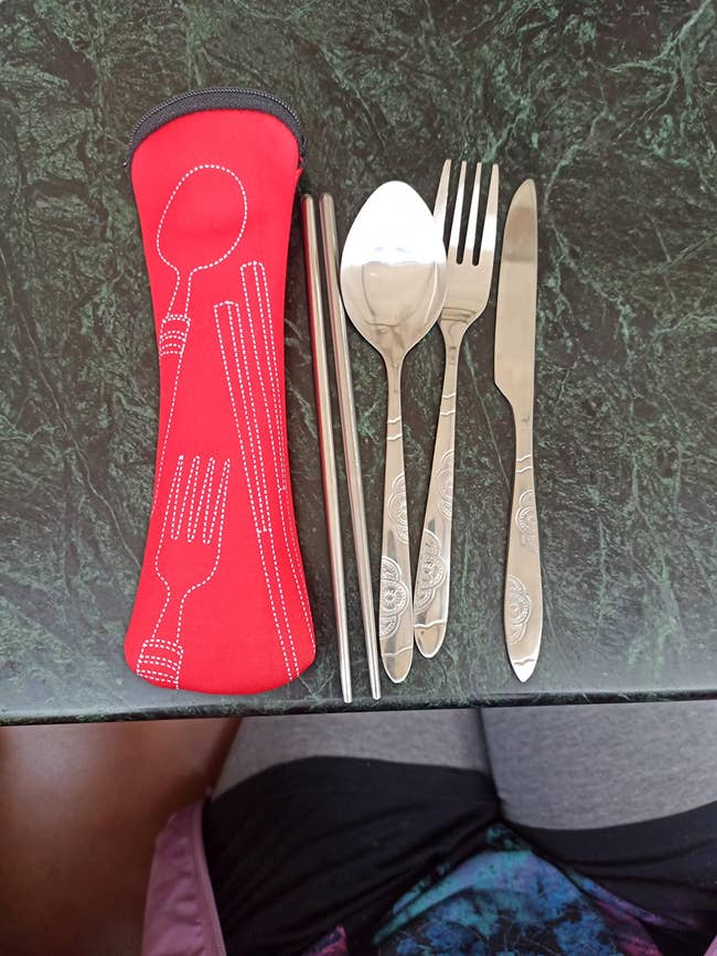 pouch and knife and spoon and fork and chopsticks
