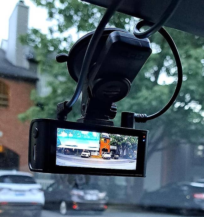 reviewers dash cam connected to their windshield