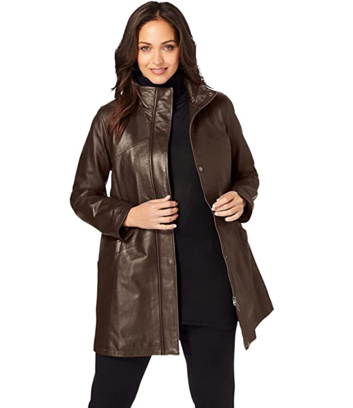 Image of model wearing brown jacket