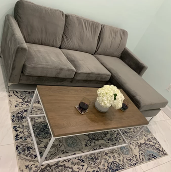 reviewer photo of the couch in gray