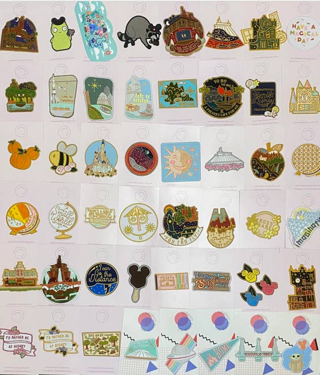 an array of different disney patches