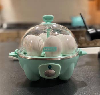 the rapid egg cooker on a countertop