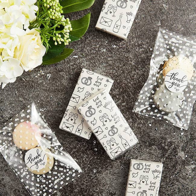 white tissues with black wedding-themed designs on them