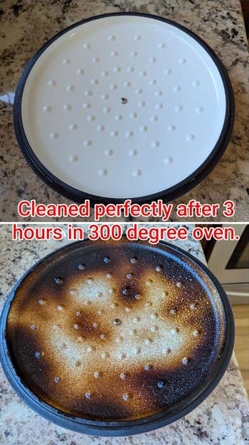 before/after showing however good the cookware lid cleaned up aft baking successful oven