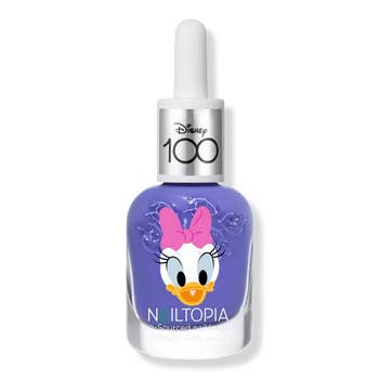 purple polish with Daisy Duck on it and Disney 100 written on cap