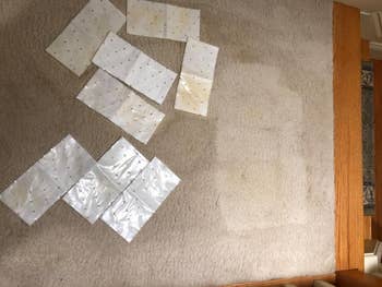 Reviewer's rug with stomp pads on them showing how it removed stains