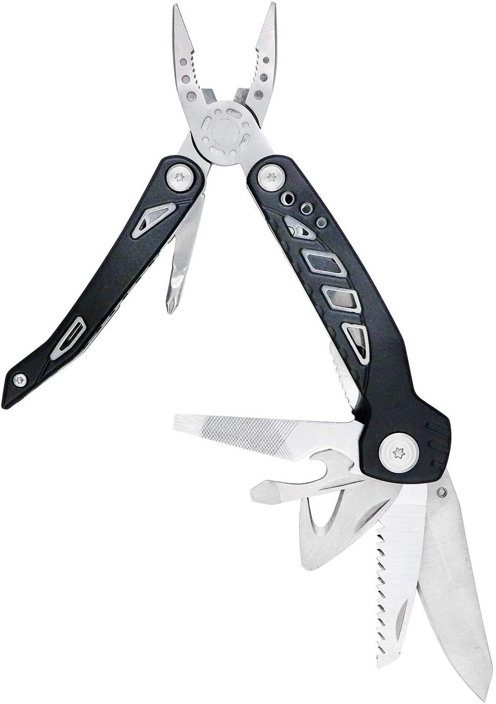 the black and silver tool with different blades pulled out