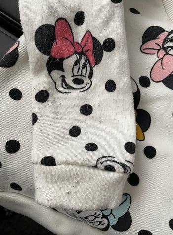 reviewer before photo showing fuzzies on a minnie mouse sock