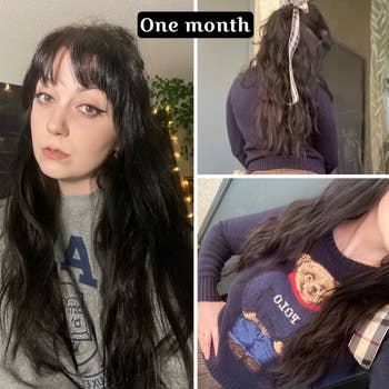 reviewers hair after using conditioning spray for a month, appears healthier