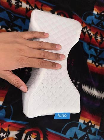reviewer image of the standard size knee pillow