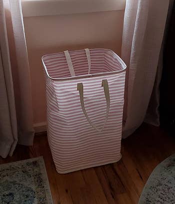 Reviewer image of pink and white striped hamper