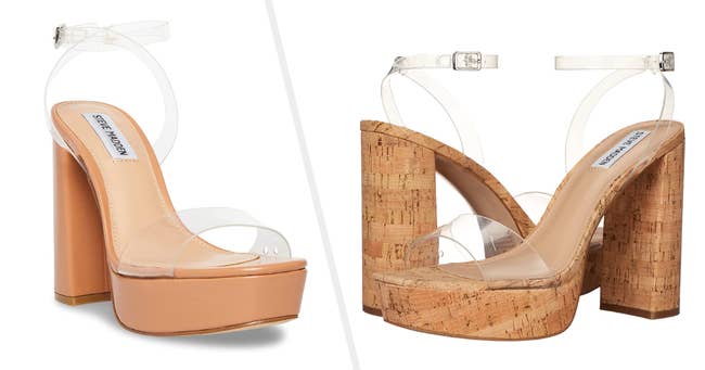 Two images of clear Steve Madden heels