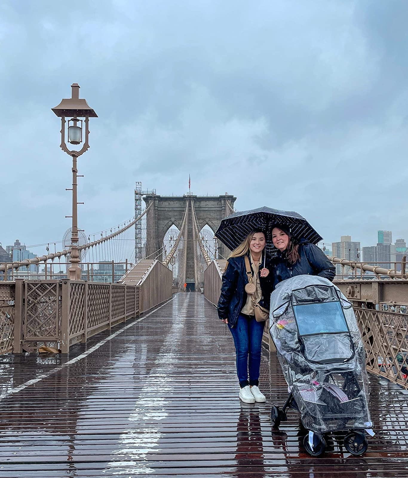 Reviewer's photo showing the stroller cover in New York