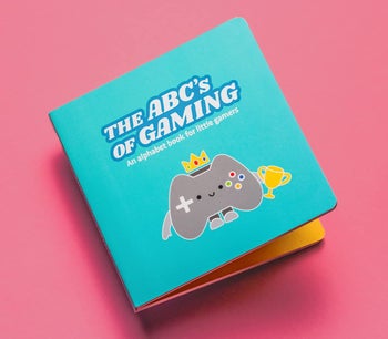 the abc's of gaming board book with a cartoon controller on the front