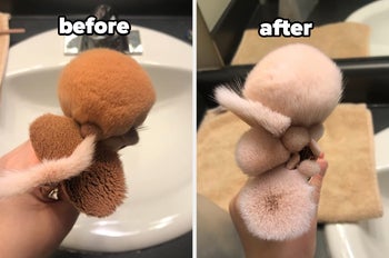before and after pic of dirty brushes turned clean 