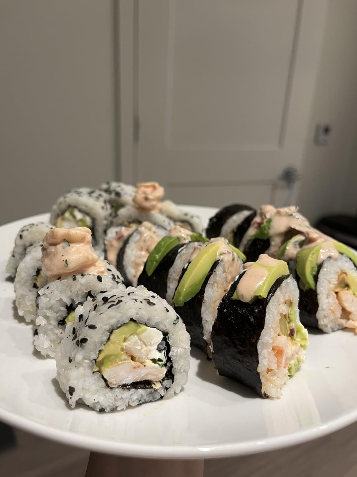 a closeup of a sheet  of sushi 