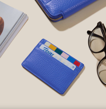 blue leather card holder wallet
