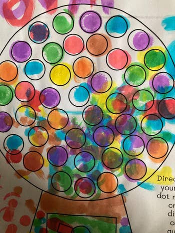 Child's colorful bubble artwork on paper