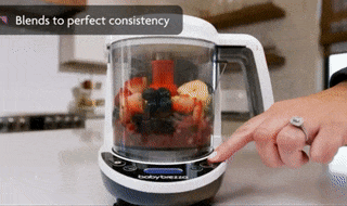 gif with two shots of the food processor at different stages of blending
