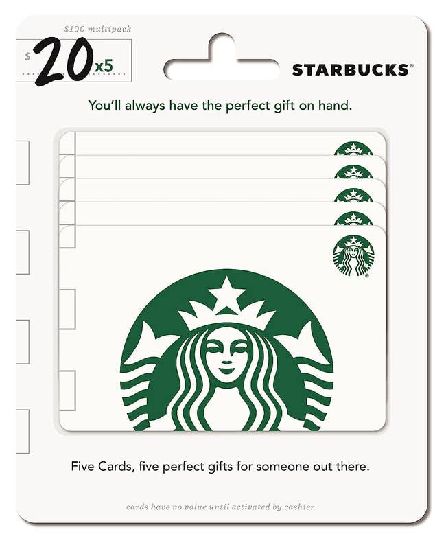 A pack of Starbucks gift cards