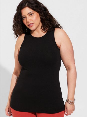 Model in black tank top