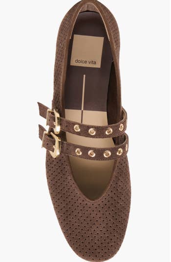 a brownish treble buckle mary jane flat
