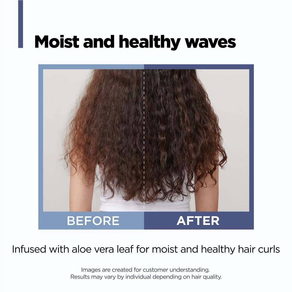 A examination  of curly hairsbreadth  earlier  and aft  utilizing a merchandise  with aloe vera, showing smoother and healthier waves. Text emphasizes hairsbreadth  prime   results