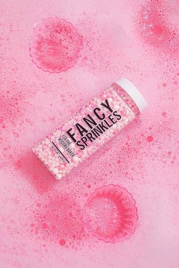 a jar of pink fancy sprinkles