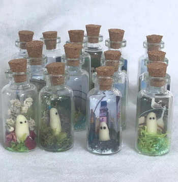 Other ghosts in small jars with various backdrops 