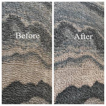 Before and aft carpet cleaning comparison, showing improved texture and cleanliness