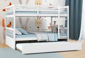 lifestyle photo of white bunk bed with trundle