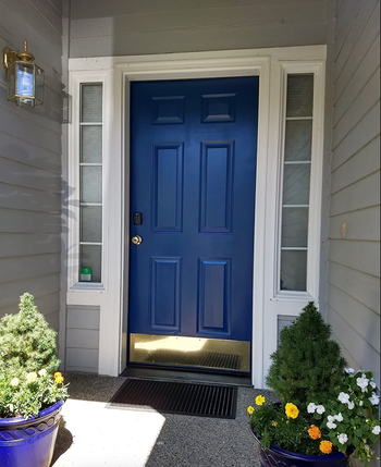 A house with a blue front door