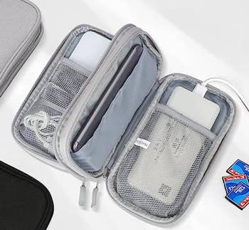 Organizer case opened to show mesh pockets