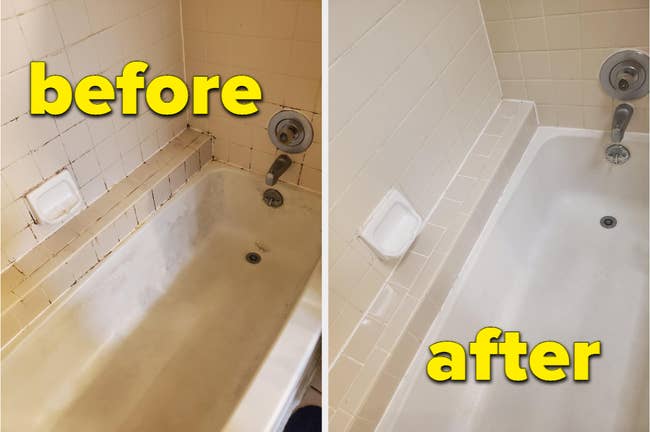 a reviewer's earlier and aft of their tub which was rusty/moldy and is present clean