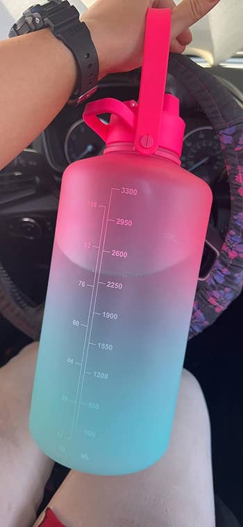 reviewer's bottle in blue and pink ombre 
