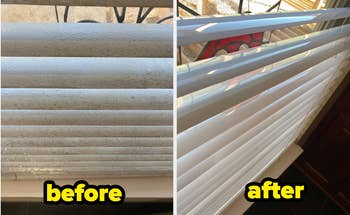 A customer review photo of their blinds before, labeled 