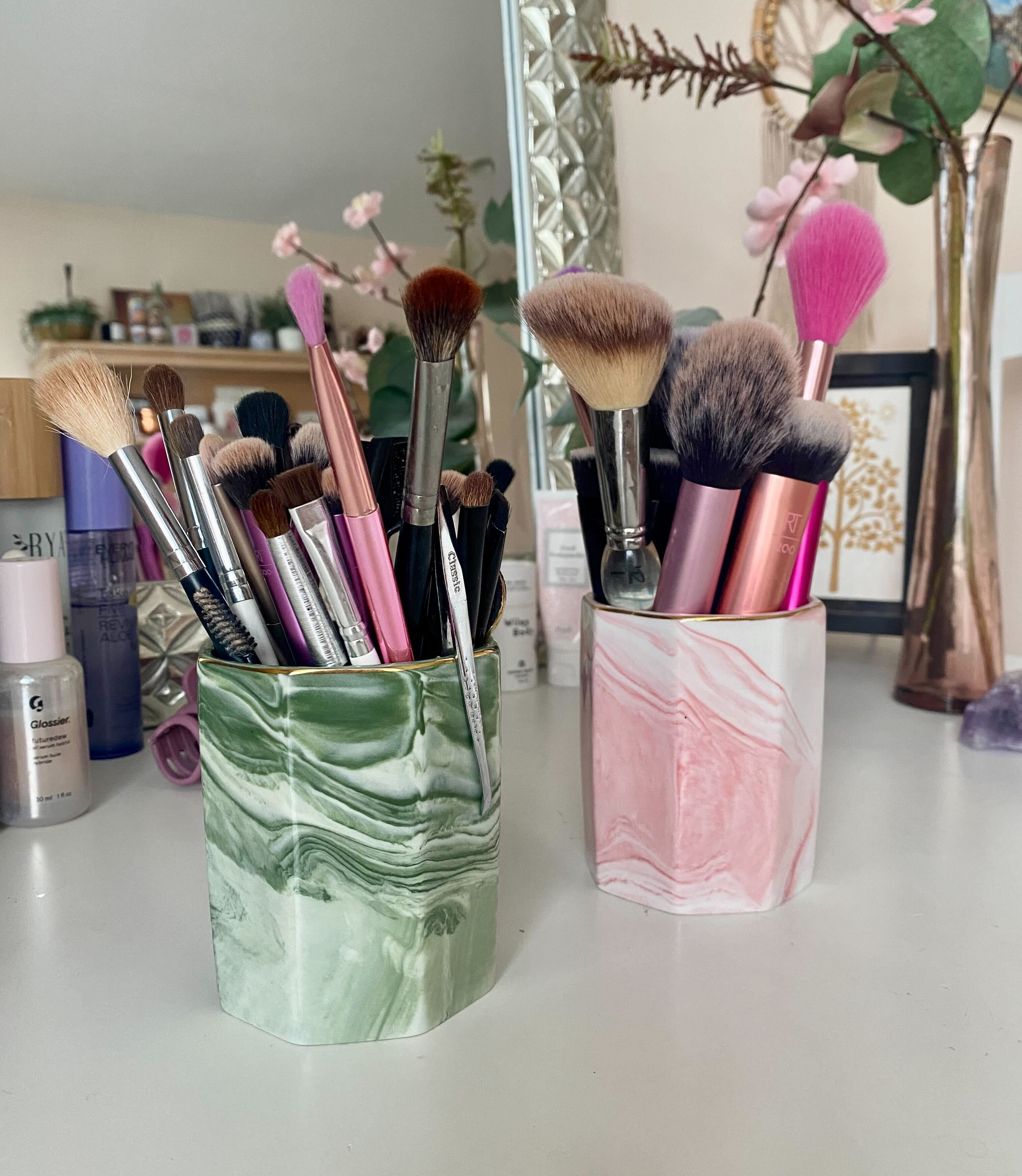 DIY marble makeup brush holder, EASY