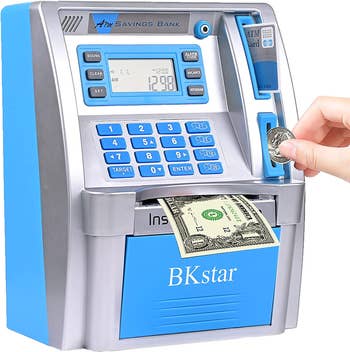 a mini blue ATM machine