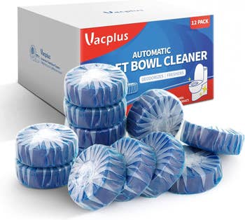 A 12-pack of Vacplus automatic toilet bowl cleaner tablets 