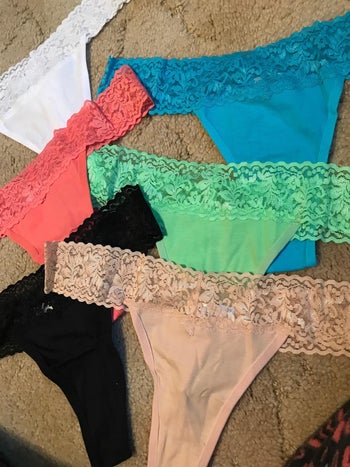 reviewer image of the lace-top thongs
