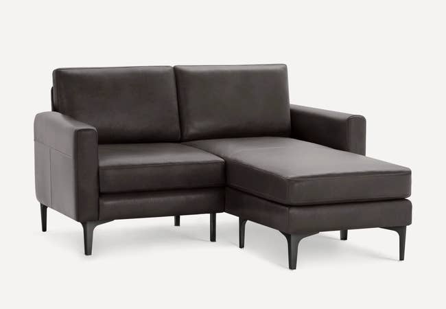 the black leather loveseat with chaise