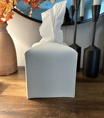 reviewer photo of the white tissue box cover on a table
