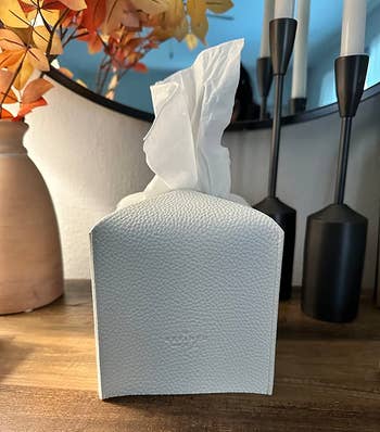 reviewer photo of the white tissue box cover on a table