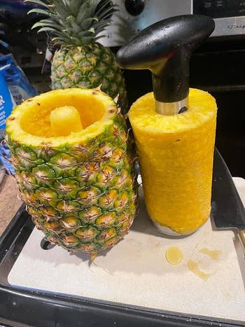 reviewer photo showing the pineapple that has been cored with tool