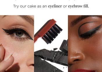 models wearing eyeliner and mascara done with the cake tin 